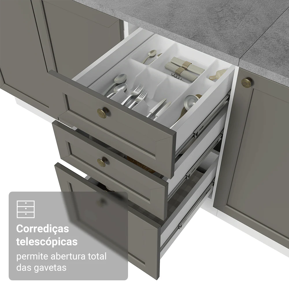 Armário de Cozinha Completa 270 cm Branco/Cinza Vik Madesa 06 - Image 6