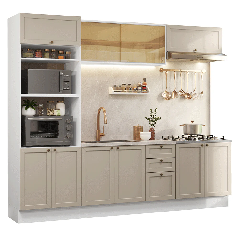 Armário de Cozinha Completa 270 cm Branco/Crema Vik Madesa 02 - Image 2