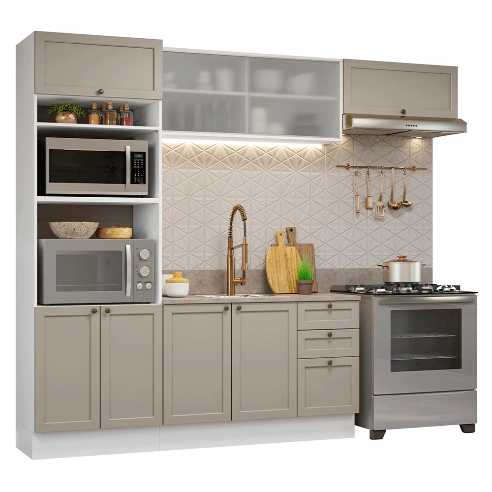 Armário de Cozinha Completa 270 cm Branco/Crema Vik Madesa 03 - Image 2