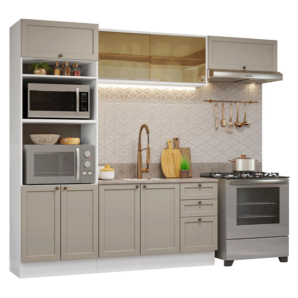Armário de Cozinha Completa 270 cm Branco/Crema Vik Madesa 04 - Image 2