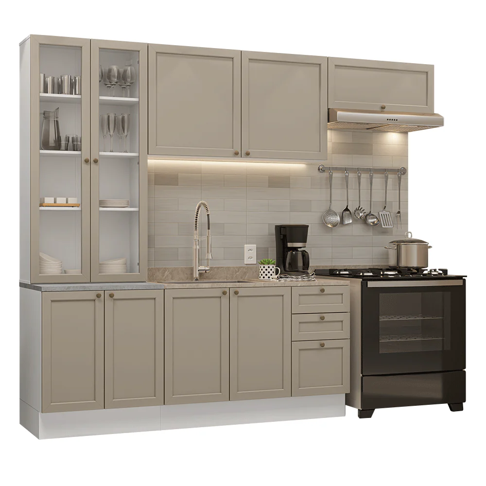 Armário de Cozinha Completa 270 cm Branco/Crema Vik Madesa 05 - Image 2