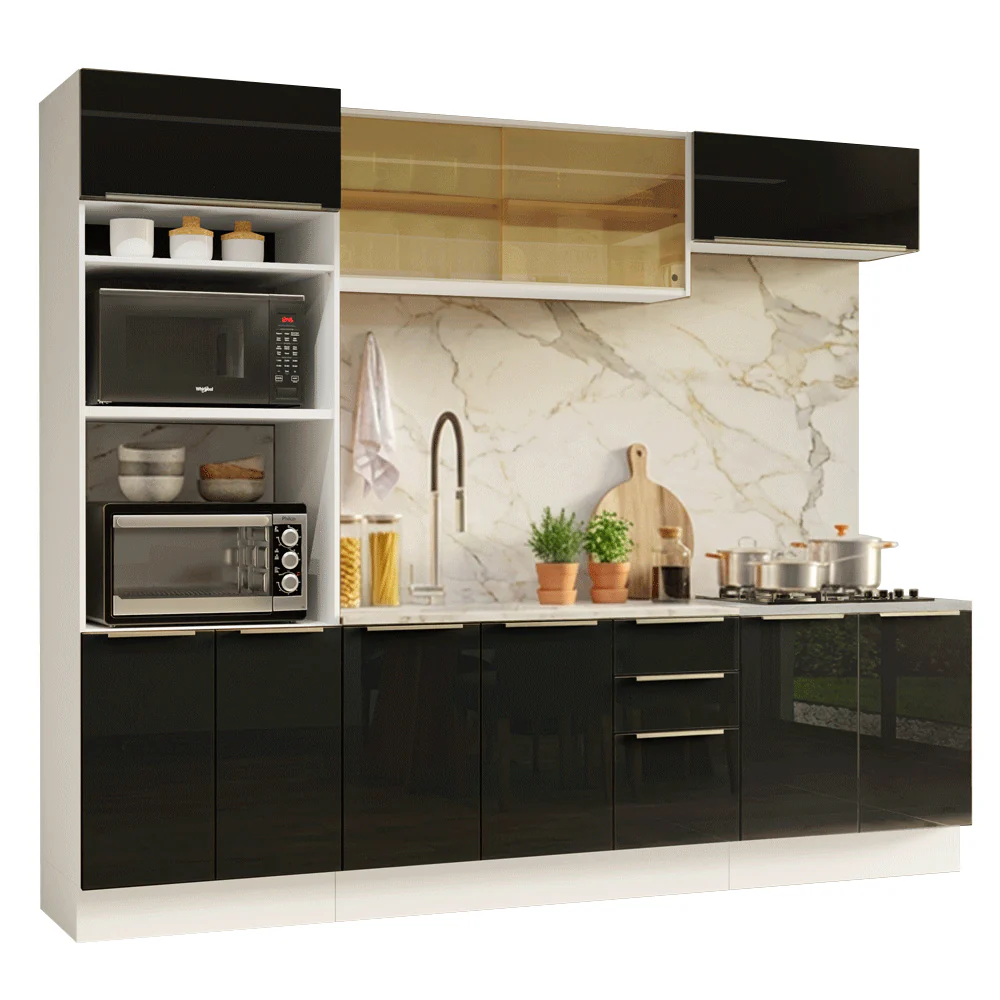 Armário de Cozinha Completa 270 cm Branco/Preto Lux Madesa 05 - Image 2