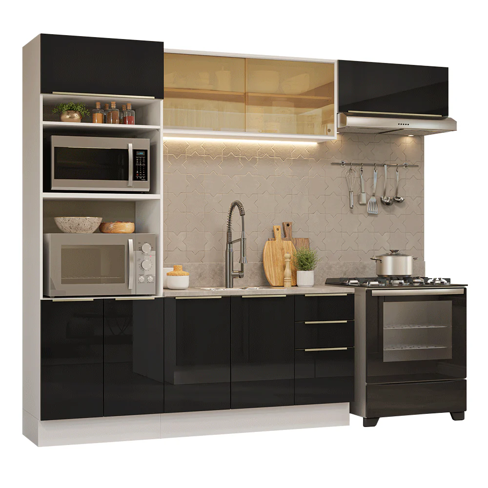 Armário de Cozinha Completa 270 cm Branco/Preto Lux Madesa 07 - Image 2