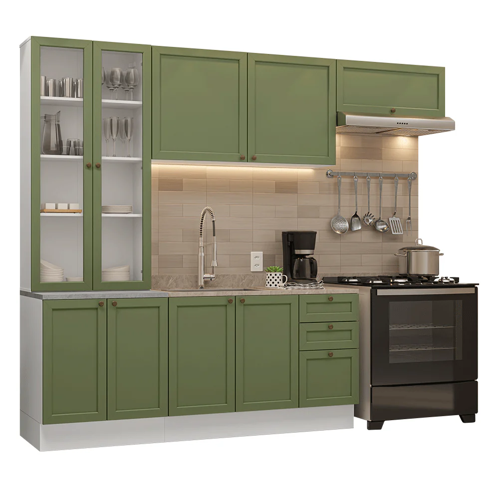 Armário de Cozinha Completa 270 cm Branco/Verde Vik Madesa 05 - Image 2