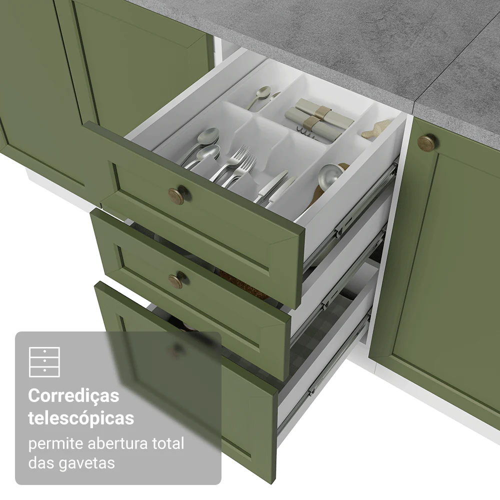 Armário de Cozinha Completa 270 cm Branco/Verde Vik Madesa 05 - Image 6