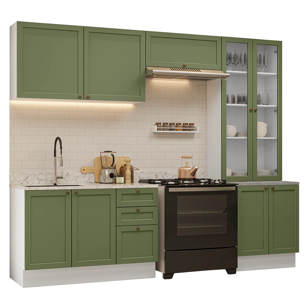 Armário de Cozinha Completa 270 cm Branco/Verde Vik Madesa 06 - Image 2