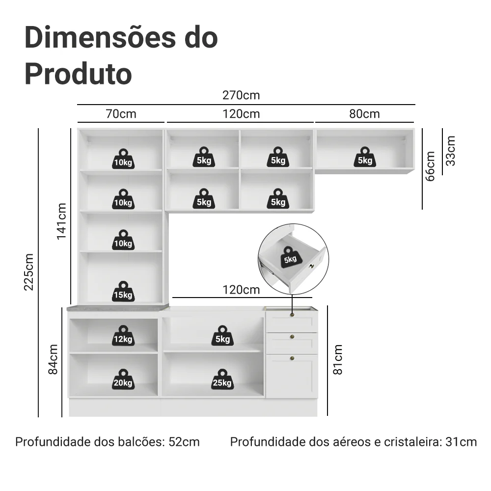 Armário de Cozinha Completa 270 cm Branco Vik Madesa 05 - Image 3