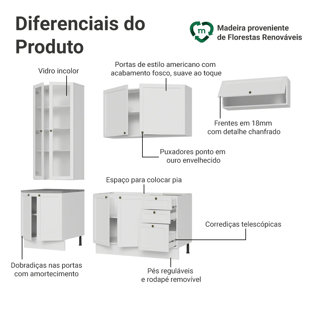 Armário de Cozinha Completa 270 cm Branco Vik Madesa 05 - Image 4
