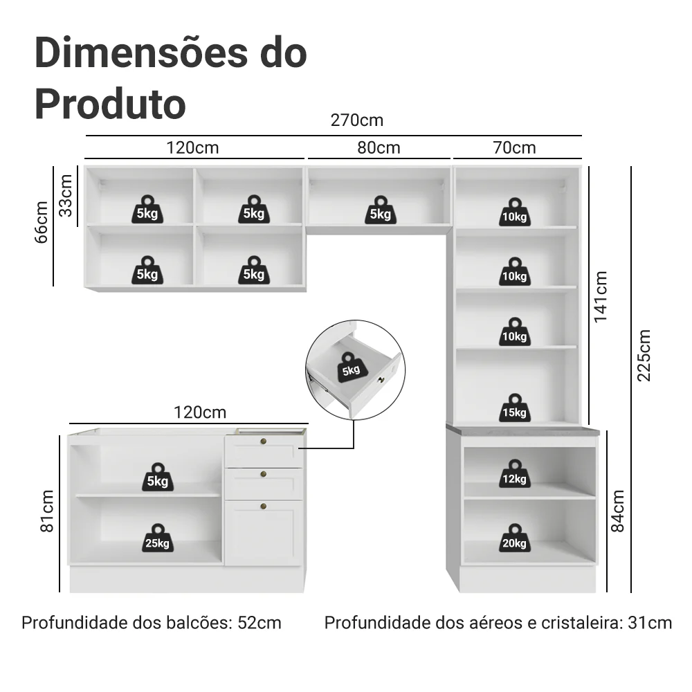 Armário de Cozinha Completa 270 cm Branco Vik Madesa 06 - Image 3