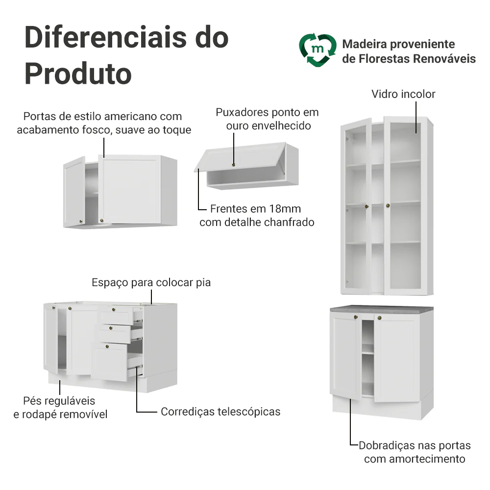 Armário de Cozinha Completa 270 cm Branco Vik Madesa 06 - Image 4