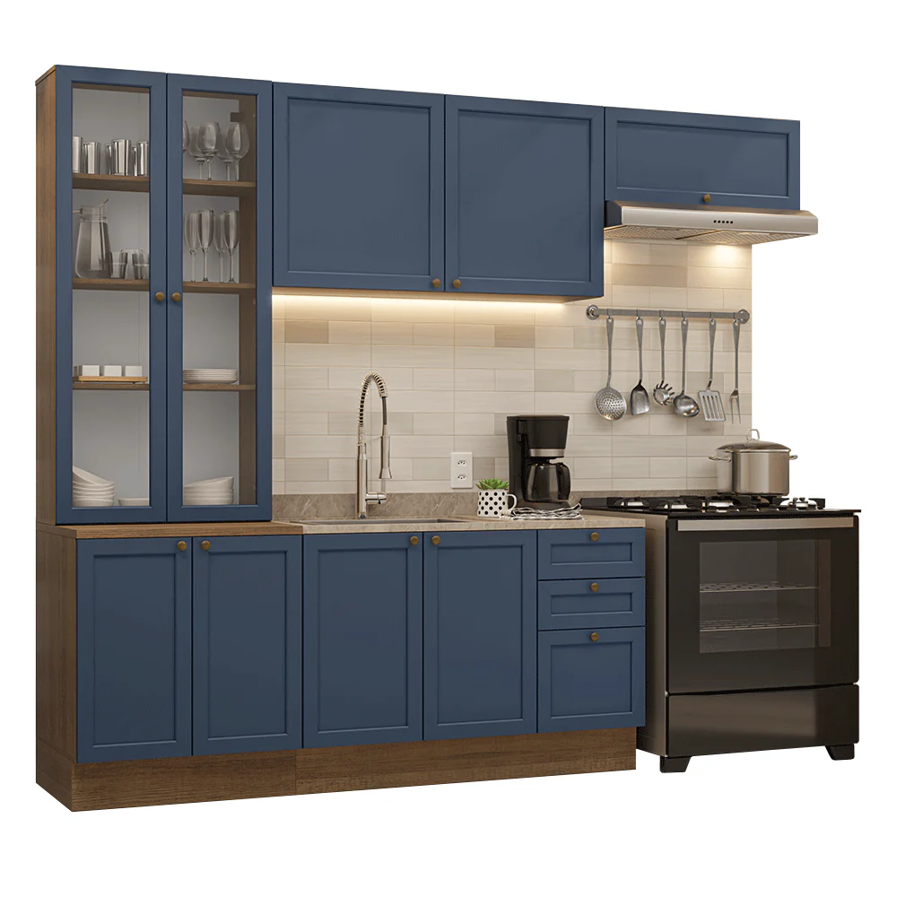 Armário de Cozinha Completa 270 cm Rustic/Azul Vik Madesa 05 - Image 2