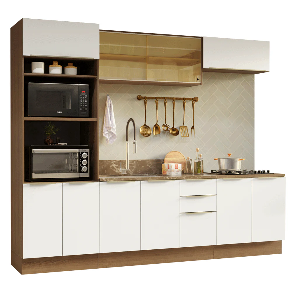 Armário de Cozinha Completa 270 x 60 cm Rustic/Branco Veludo Lux Madesa 06 - Image 2