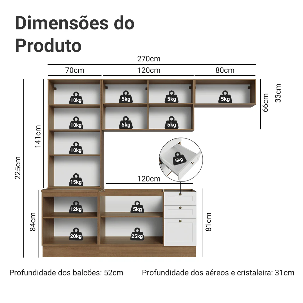 Armário de Cozinha Completa 270 cm Rustic/Branco Vik Madesa 05 - Image 3