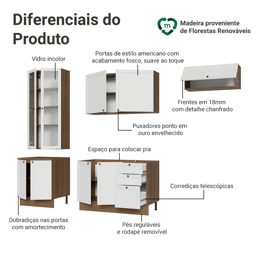 Armário de Cozinha Completa 270 cm Rustic/Branco Vik Madesa 05 - Image 4