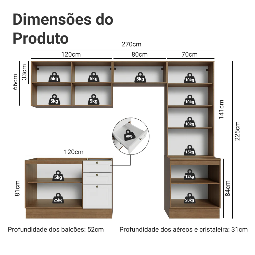 Armário de Cozinha Completa 270 cm Rustic/Branco Vik Madesa 06 - Image 3