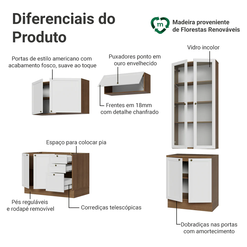 Armário de Cozinha Completa 270 cm Rustic/Branco Vik Madesa 06 - Image 4