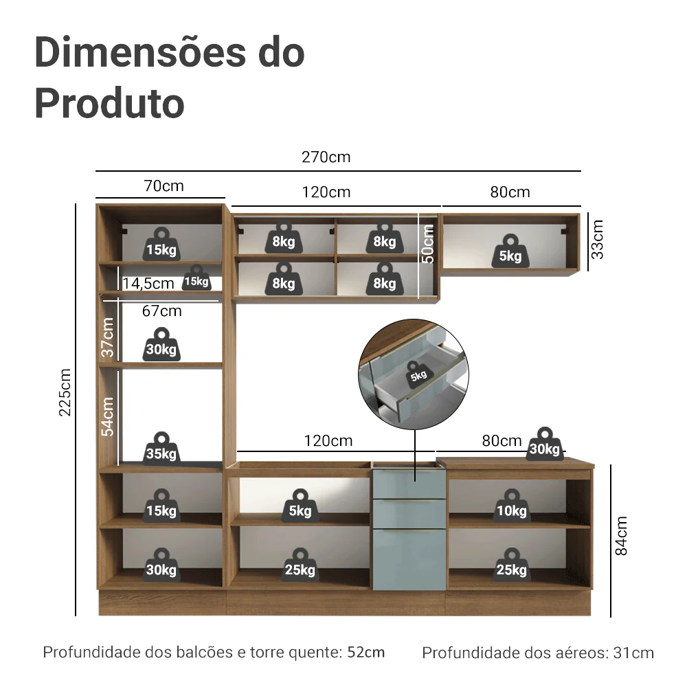 Armário de Cozinha Completa 270 cm Rustic/Cinza Lux Madesa 05 - Image 3