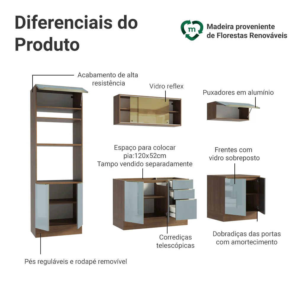 Armário de Cozinha Completa 270 cm Rustic/Cinza Lux Madesa 05 - Image 4