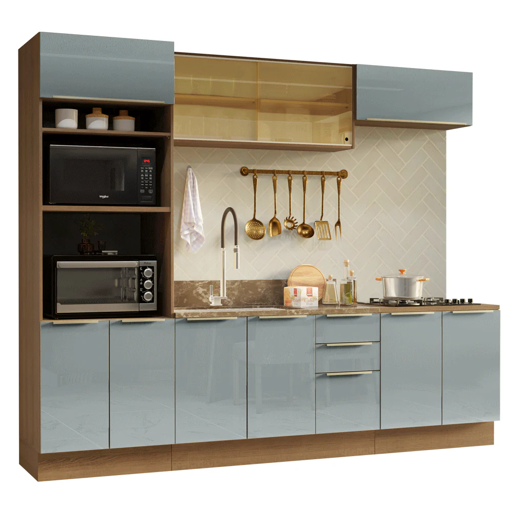 Armário de Cozinha Completa 270 x 60 cm Rustic/Cinza Lux Madesa 06 - Image 2