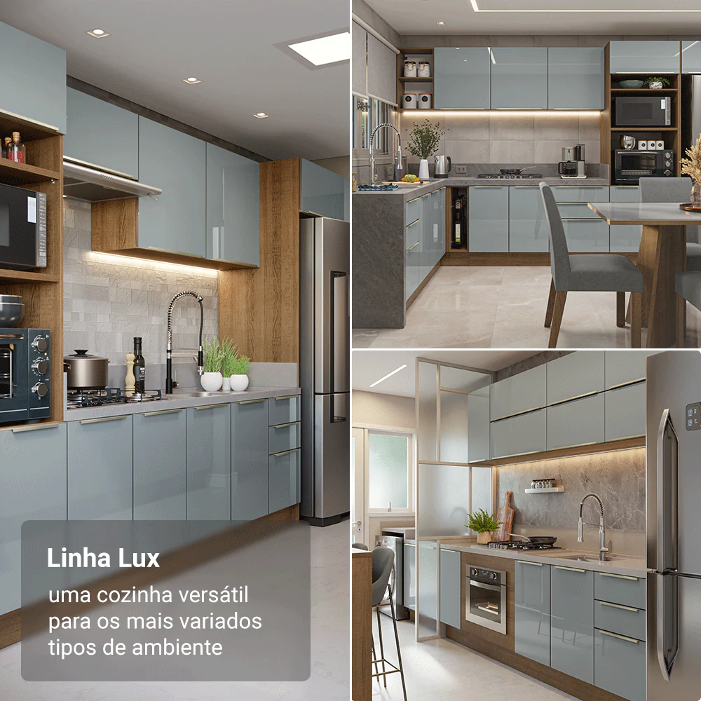 Armário de Cozinha Completa 270 x 60 cm Rustic/Cinza Lux Madesa 06 - Image 5