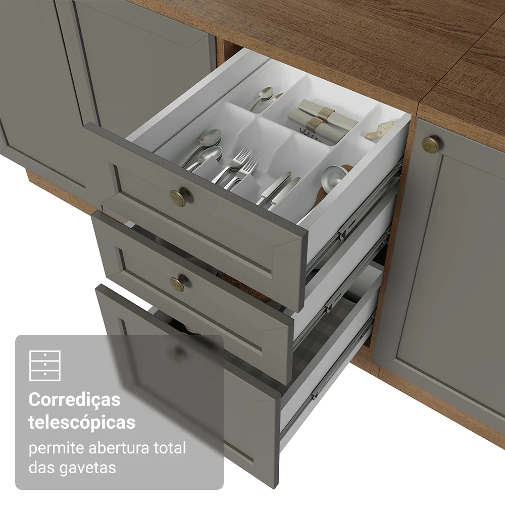 Armário de Cozinha Completa 270 cm Rustic/Cinza Vik Madesa 05 - Image 6