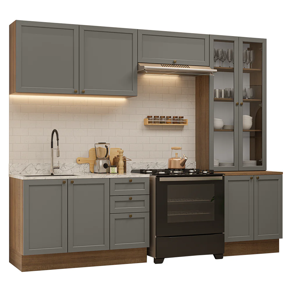 Armário de Cozinha Completa 270 cm Rustic/Cinza Vik Madesa 06 - Image 2