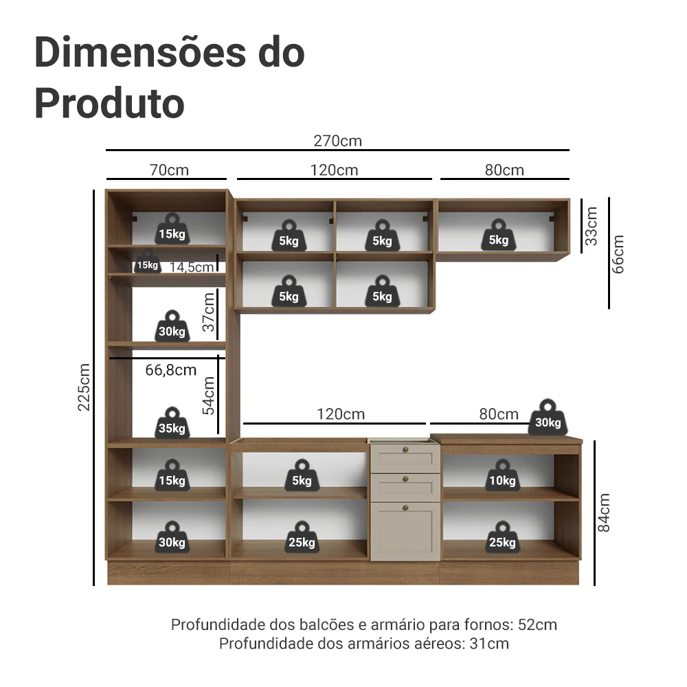 Armário de Cozinha Completa 270 cm Rustic/Crema Vik Madesa 01 - Image 3