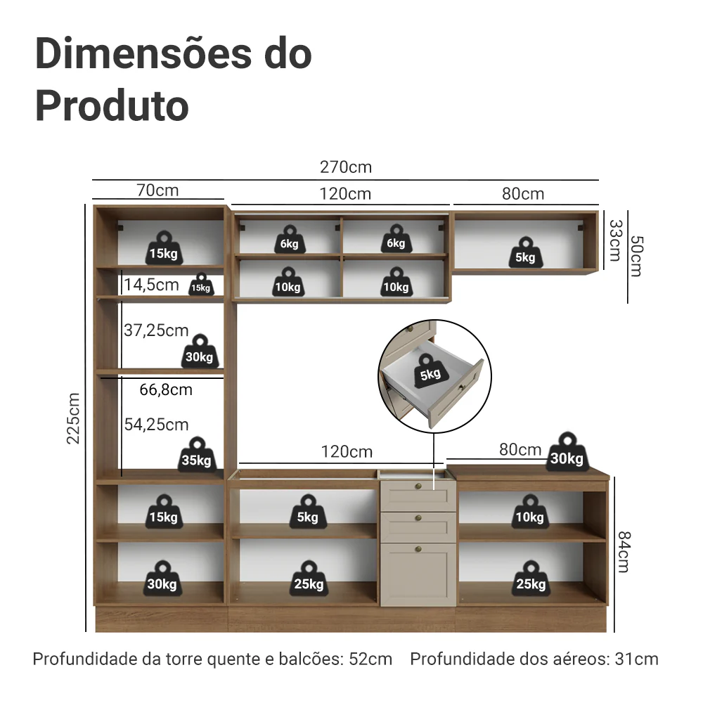 Armário de Cozinha Completa 270 cm Rustic/Crema Vik Madesa 02 - Image 3