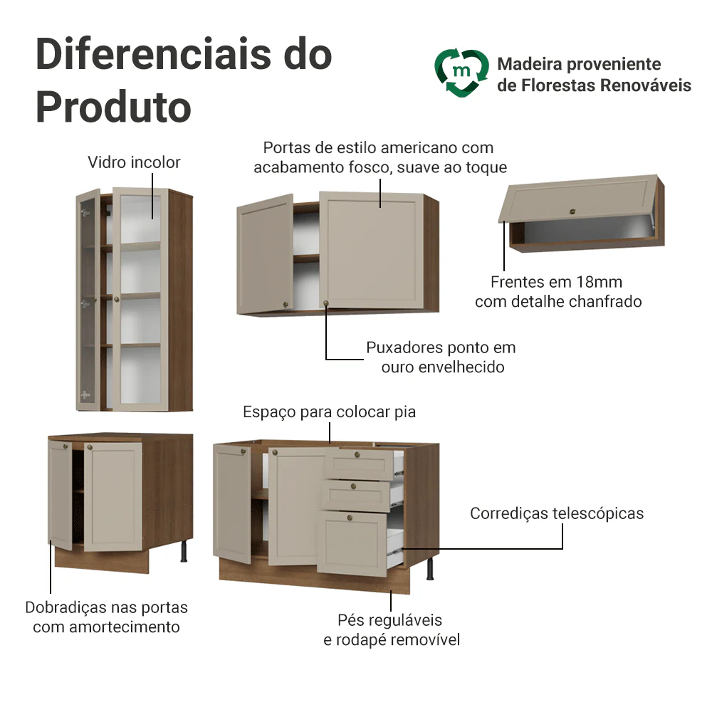 Armário de Cozinha Completa 270 cm Rustic/Crema Vik Madesa 05 - Image 4