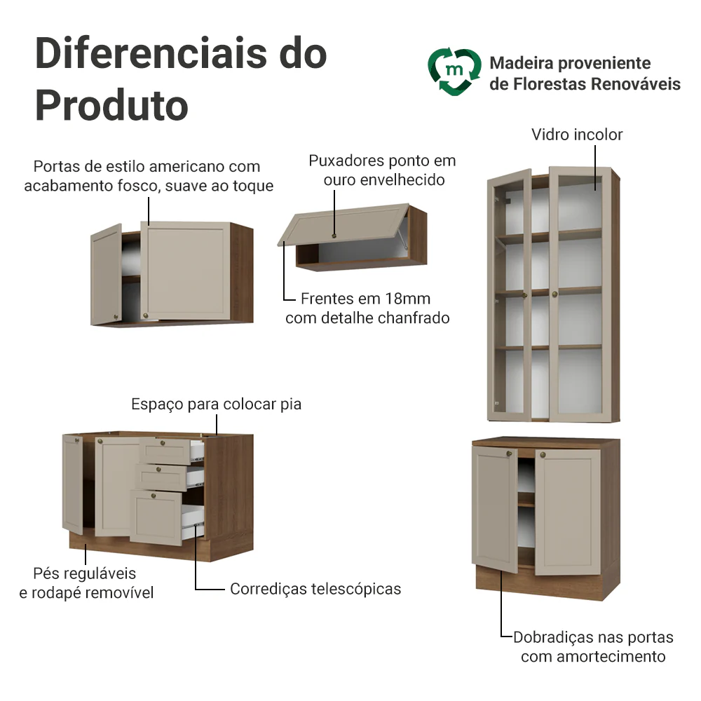 Armário de Cozinha Completa 270 cm Rustic/Crema Vik Madesa 06 - Image 4