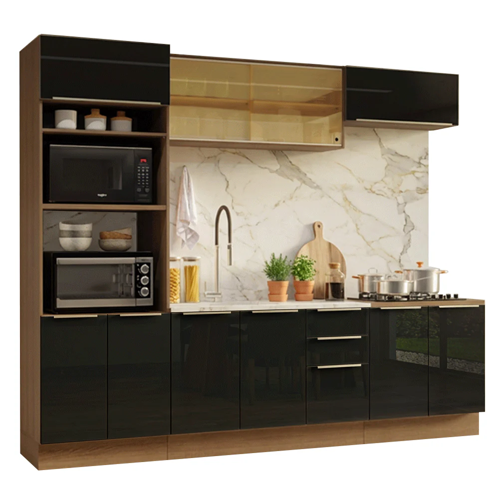 Armário de Cozinha Completa 270 cm Rustic/Preto Lux Madesa 05 - Image 2