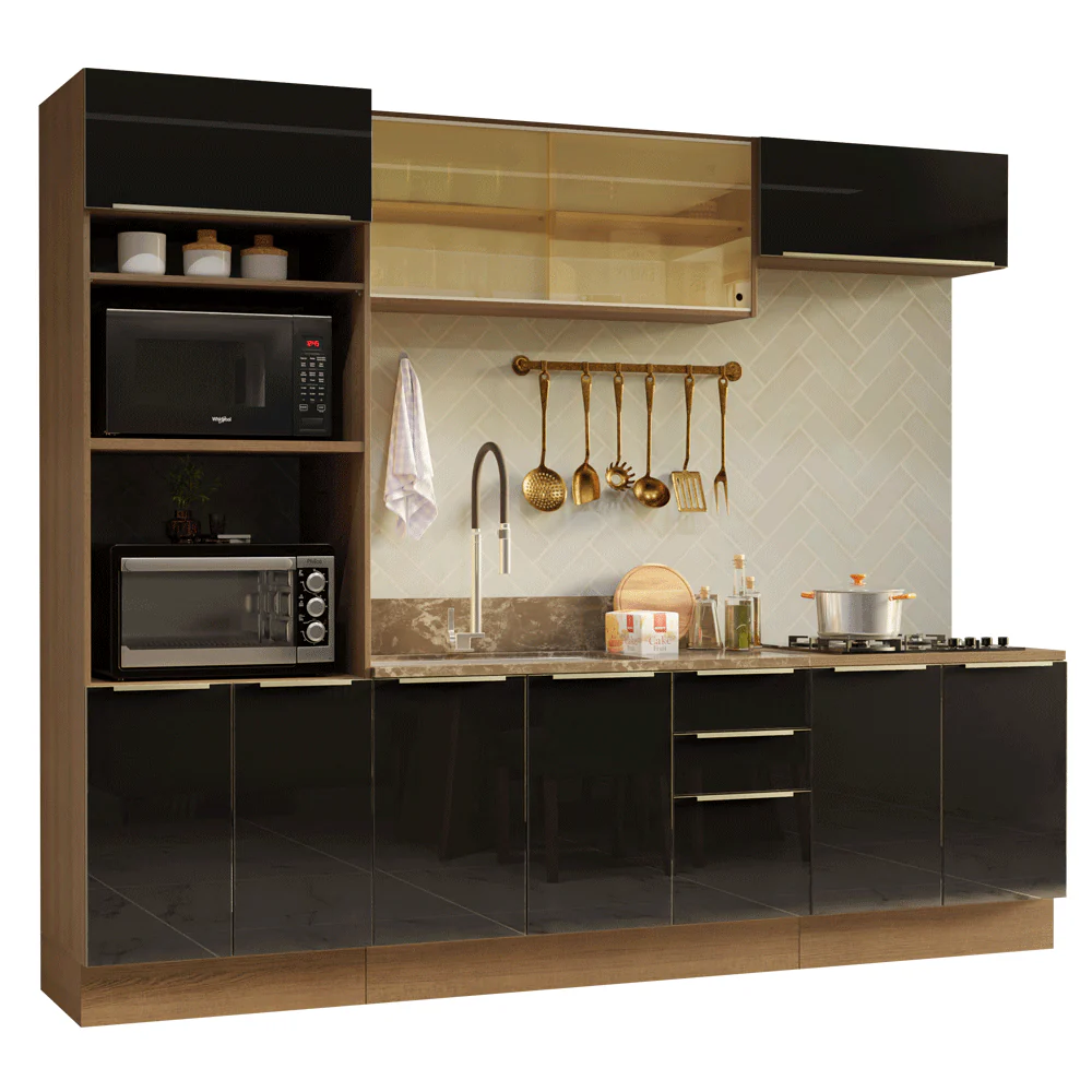 Armário de Cozinha Completa 270 x 60 cm Rustic/Preto Lux Madesa 06 - Image 2