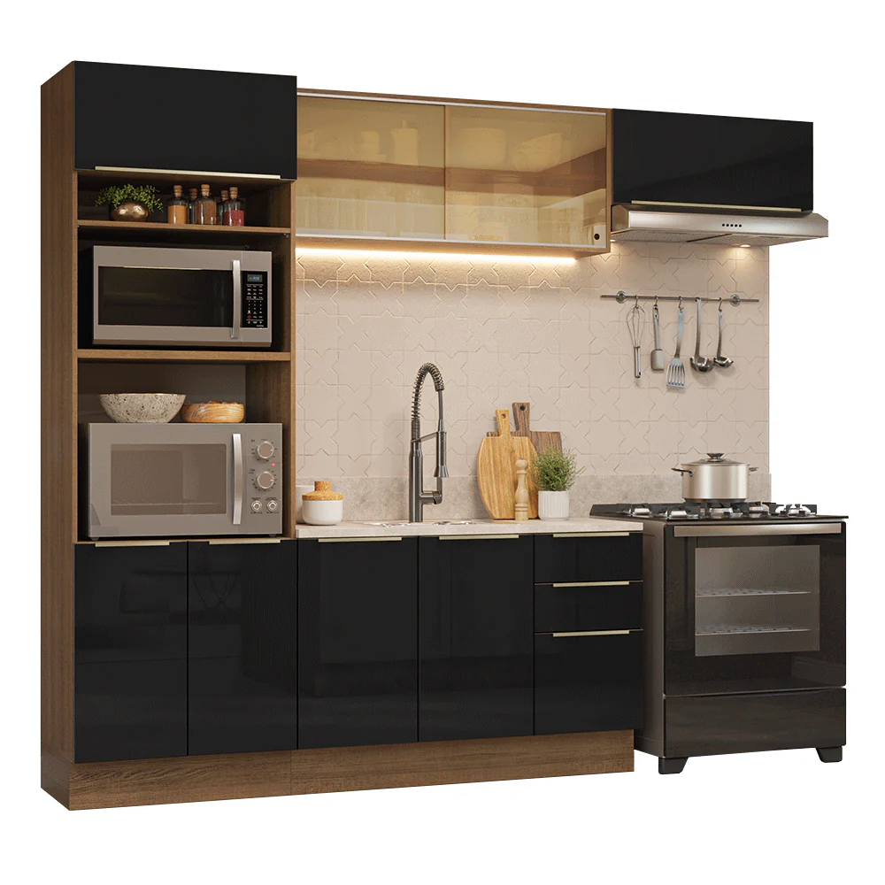 Armário de Cozinha Completa 270 cm Rustic/Preto Lux Madesa 07 - Image 2