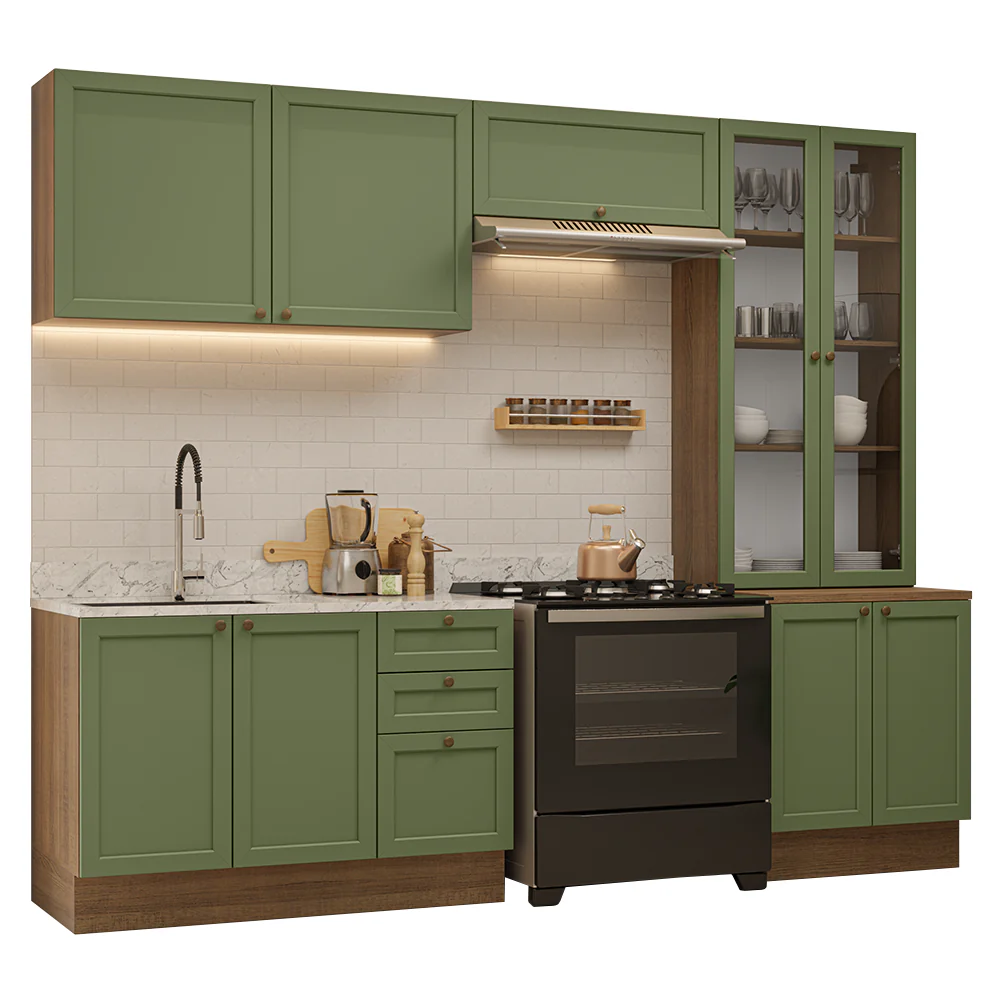 Armário de Cozinha Completa 270 cm Rustic/Verde Vik Madesa 06 - Image 2