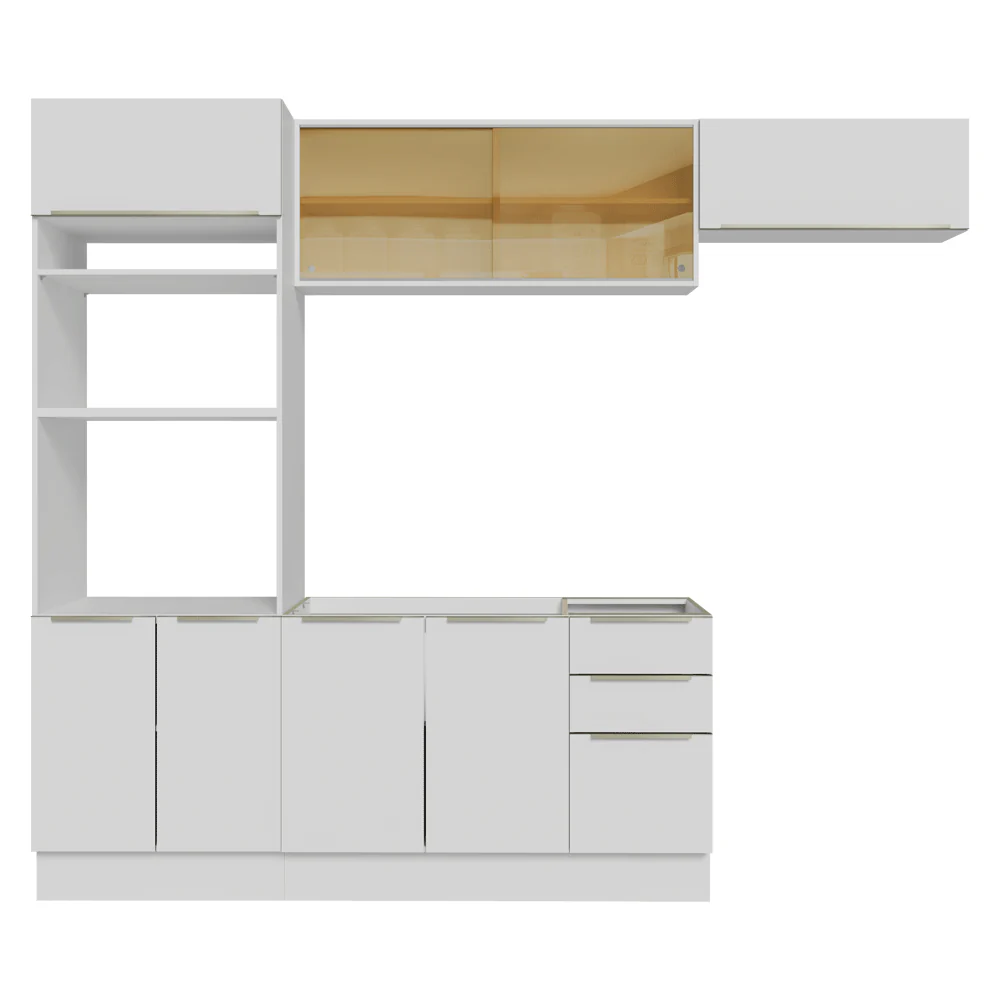 Armário de Cozinha Completa 270 x 60 cm Branco/Branco Veludo Lux Madesa 08 - Image 11