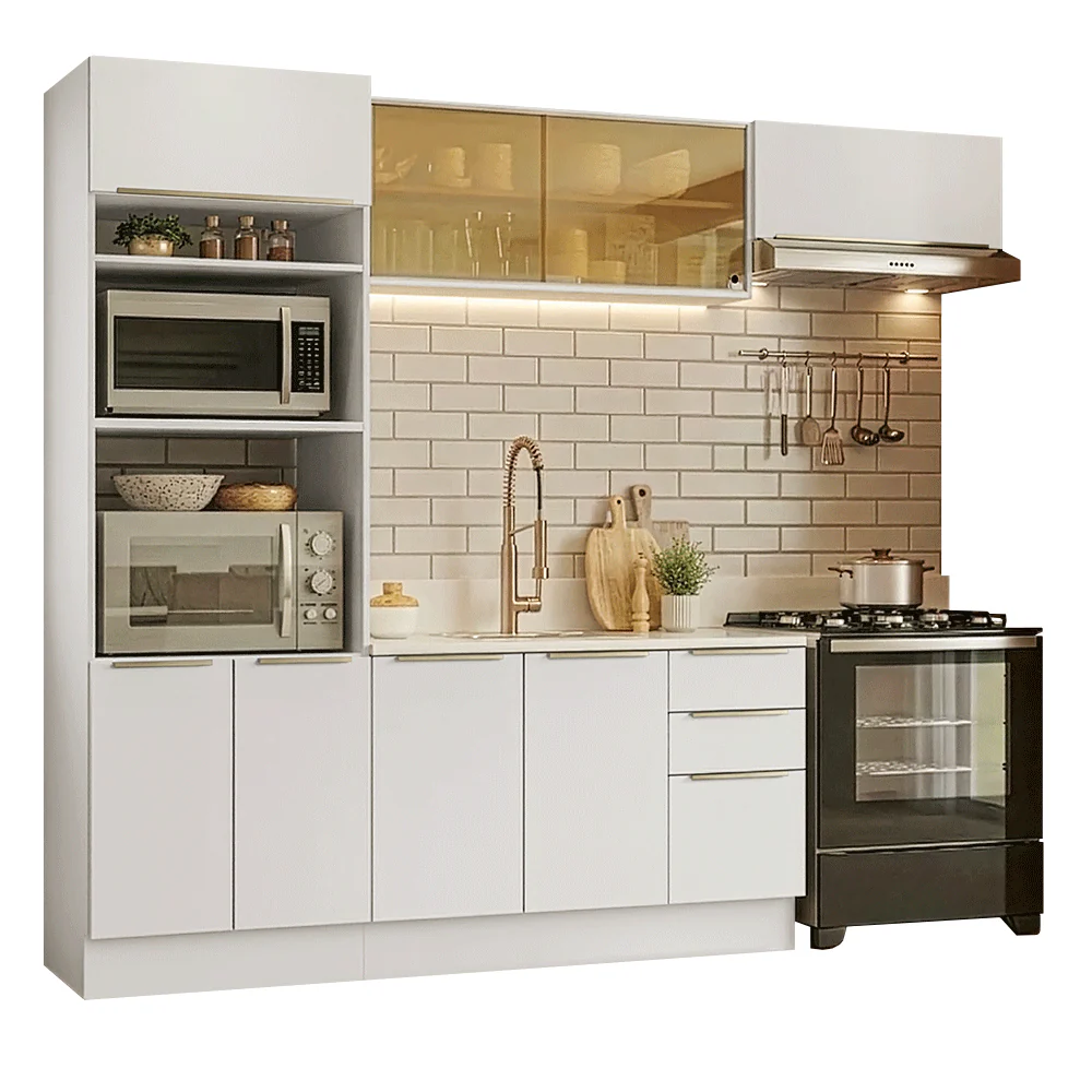 Armário de Cozinha Completa 270 x 60 cm Branco/Branco Veludo Lux Madesa 08 - Image 2