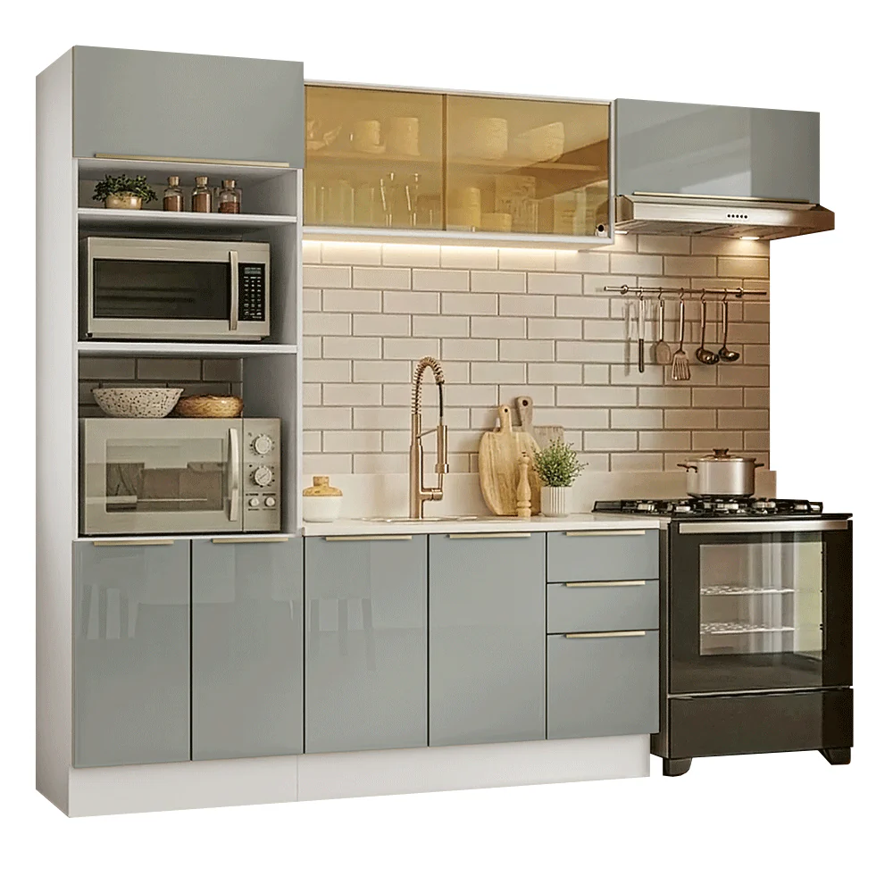 Armário de Cozinha Completa 270 x 60 cm Branco/Cinza Lux Madesa 08 - Image 2