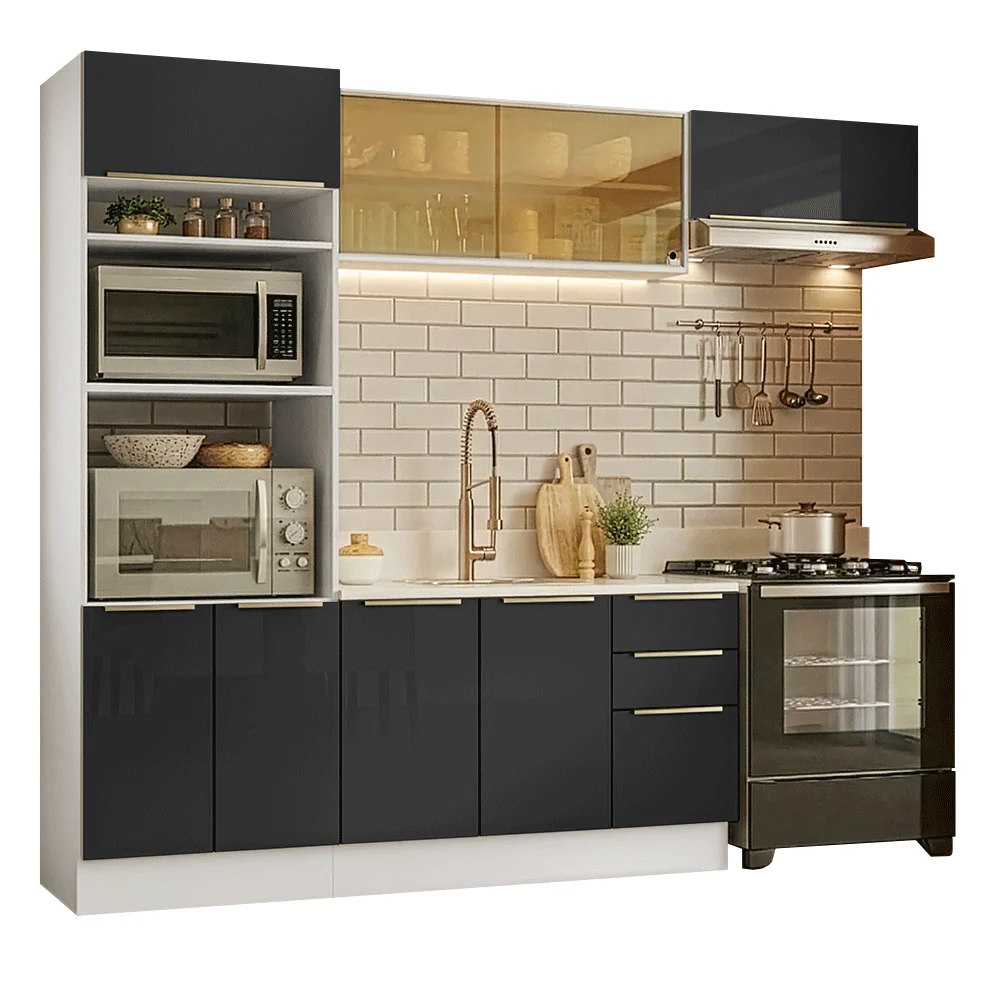 Armário de Cozinha Completa 270 x 60 cm Branco/Preto Lux Madesa 08 - Image 2
