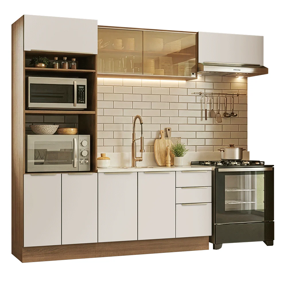 Armário de Cozinha Completa 270 x 60 cm Rustic/Branco Veludo Lux Madesa 08 - Image 2