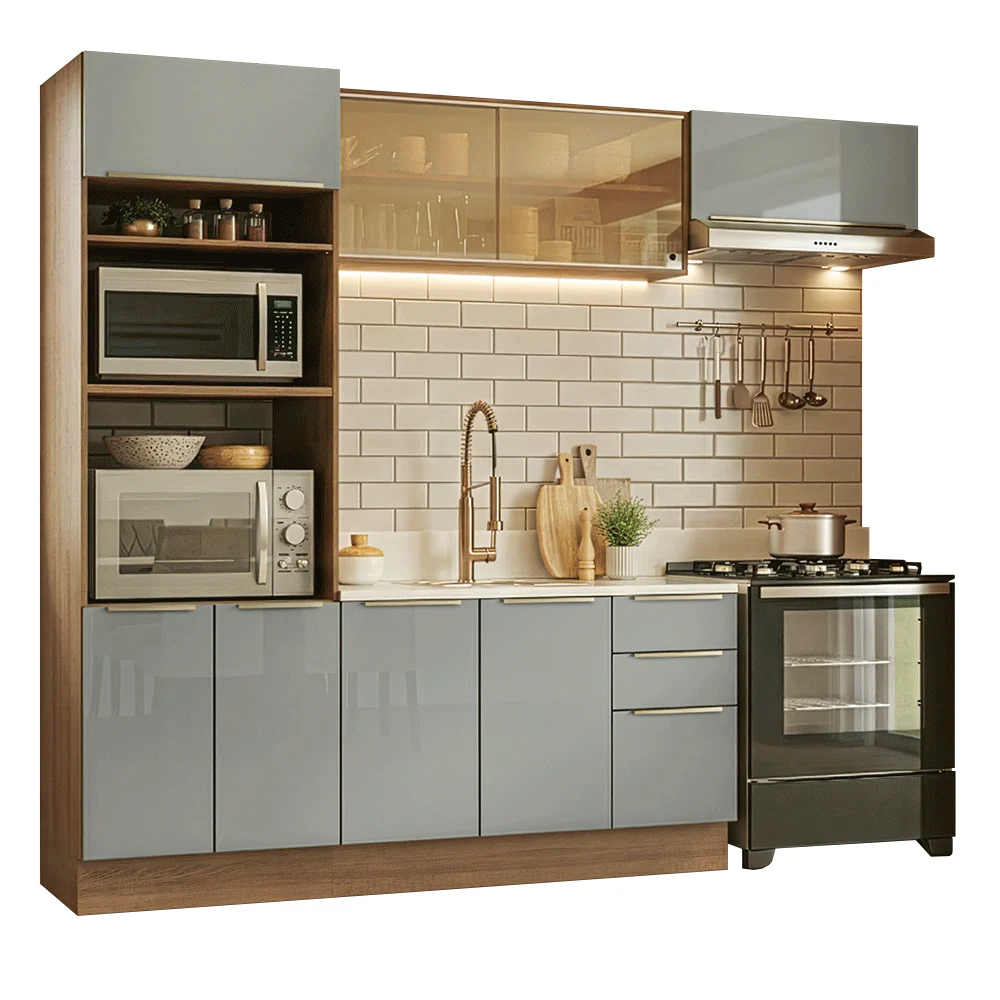 Armário de Cozinha Completa 270 x 60 cm Rustic/Cinza Lux Madesa 08 - Image 2