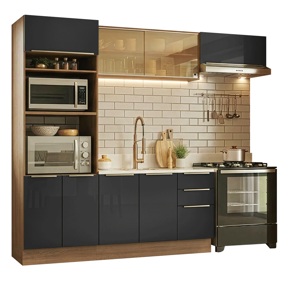 Armário de Cozinha Completa 270 x 60 cm Rustic/Preto Lux Madesa 08 - Image 2