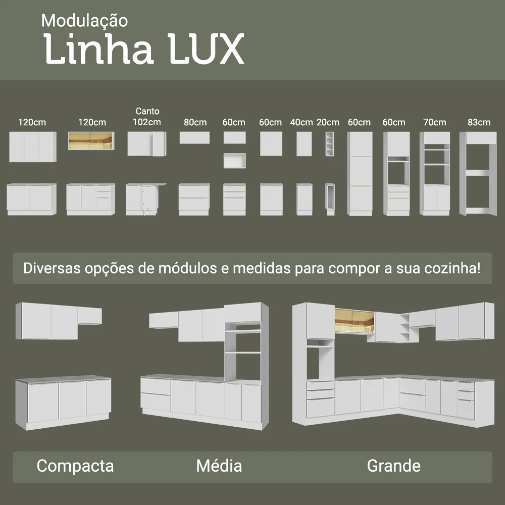 Armário de Cozinha Completa 280 x 60 cm Branco/Branco Veludo Lux Madesa 02 - Image 10