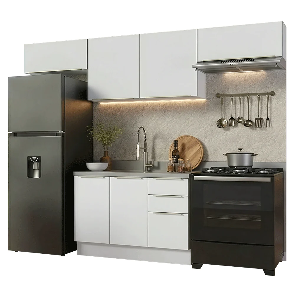 Armário de Cozinha Completa 280 x 60 cm Branco/Branco Veludo Lux Madesa 02 - Image 2