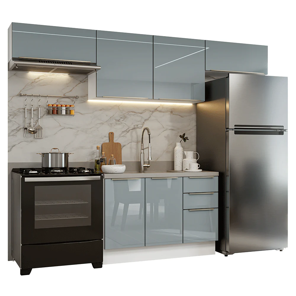 Armário de Cozinha Completa 280 cm Branco/Cinza Lux Madesa 01 - Image 2