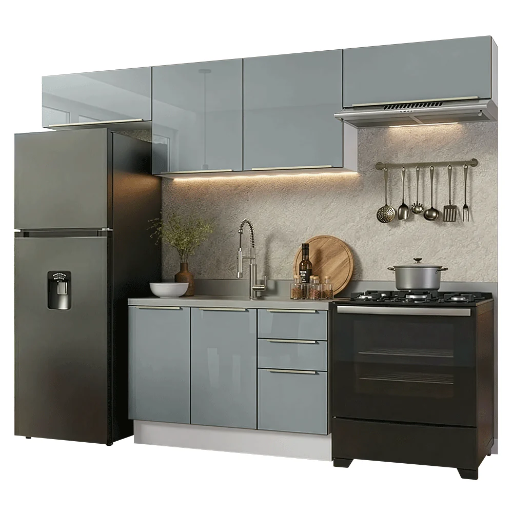 Armário de Cozinha Completa 280 x 60 cm Branco/Cinza Lux Madesa 02 - Image 2