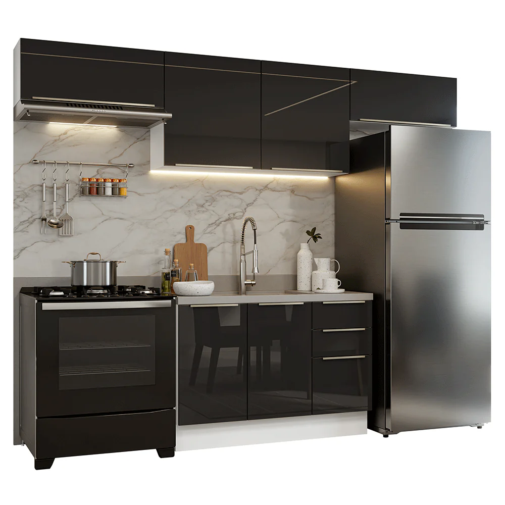 Armário de Cozinha Completa 280 cm Branco/Preto Lux Madesa 01 - Image 2