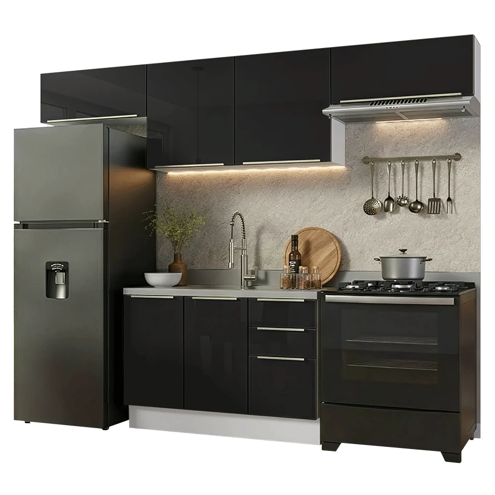 Armário de Cozinha Completa 280 x 60 cm Branco/Preto Lux Madesa 02 - Image 2