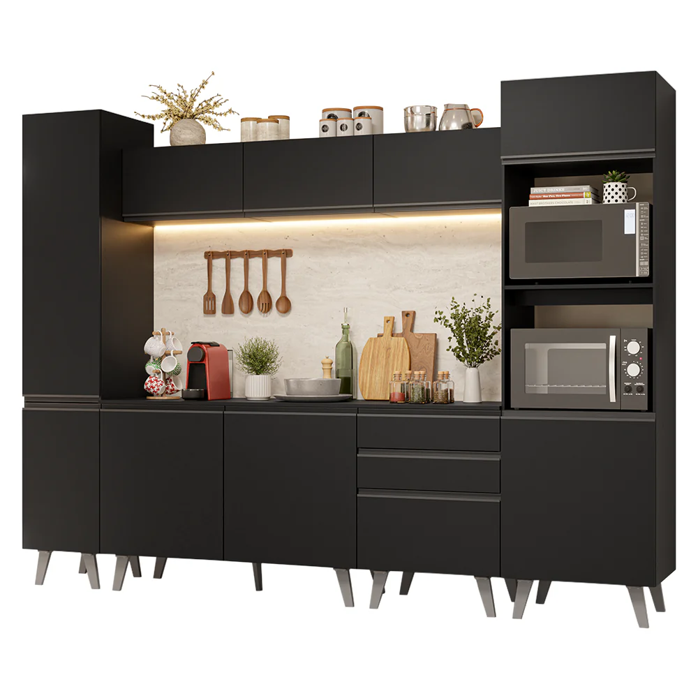 Armário de Cozinha Completa 280 cm Preto Nice Madesa 01 - Image 2