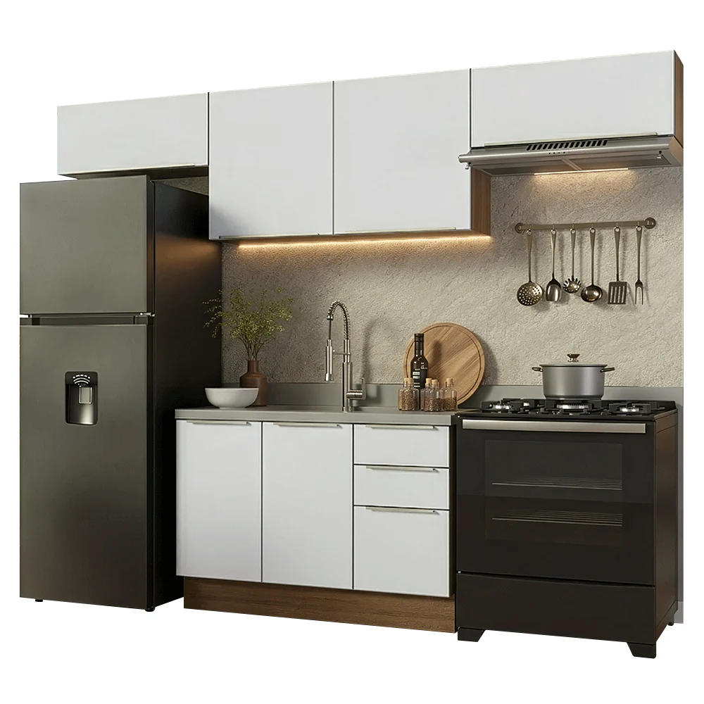Armário de Cozinha Completa 280 x 60 cm Rustic/Branco Veludo Lux Madesa 02 - Image 2