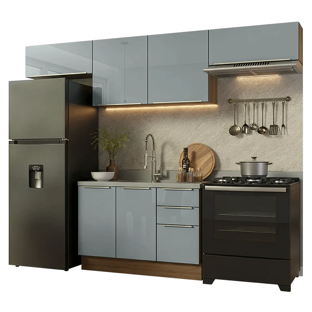 Armário de Cozinha Completa 280 x 60 cm Rustic/Cinza Lux Madesa 02 - Image 2